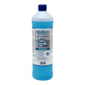 Eine durchscheinend blaue plastikflasche mit dunkelblauem deckel labeled solubotic universal für bodenreinigungs-konzentrat von solution glöckner