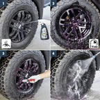 Schwarzes mattlackiertes sonax felgenbeast 1l mit tiefprofiligem offroad-reifen und sichtbaren radmuttern