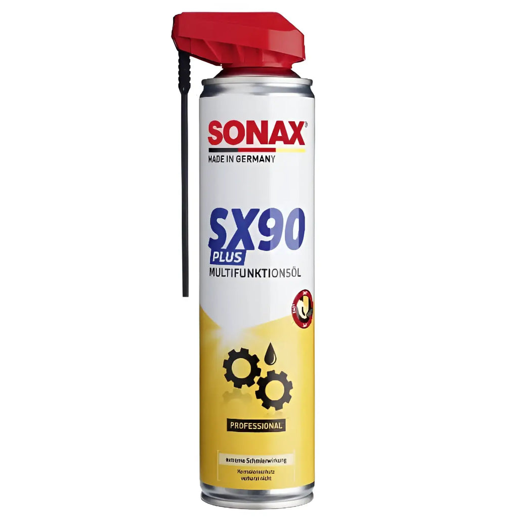 Sonax professional sx90 plus easyspray multifunktionsöl spraydose mit roter düse und gelbem etikett
