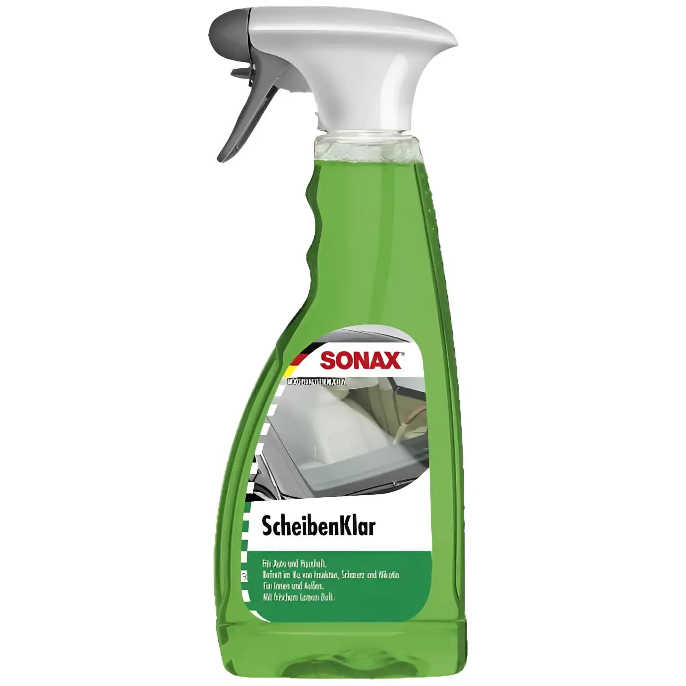 Grüne glas-sprühflasche von sonax scheibenklar scheibenreiniger für klare autofenster