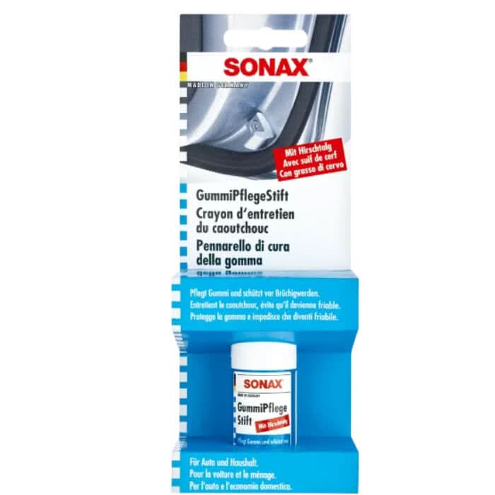 Sonax gummipflegestift weißer stift mit blauer verpackung zur pflege von gummiflächen