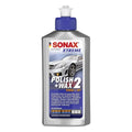 Silberfarbene plastikflasche mit blauem deckel und weißer düse sonax xtreme polish plus wax 2 hybrid npt 500ml