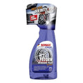 Sonax xtreme felgenreiniger plus 750ml blaue plastik-sprühflasche mit glänzendem finish und silbernem alu-radsymbol auf dem etikett