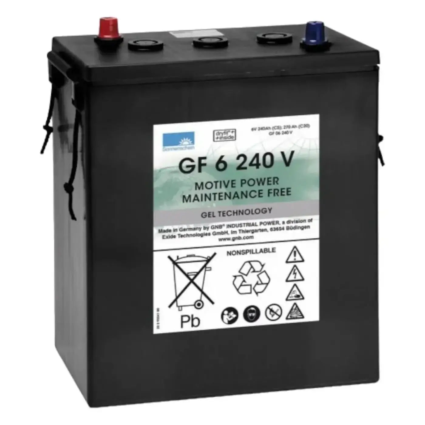 Schwarze rechteckige gelbatterie sonnenschein batterie gf 06 240 v mit roten und blauen terminalkappen