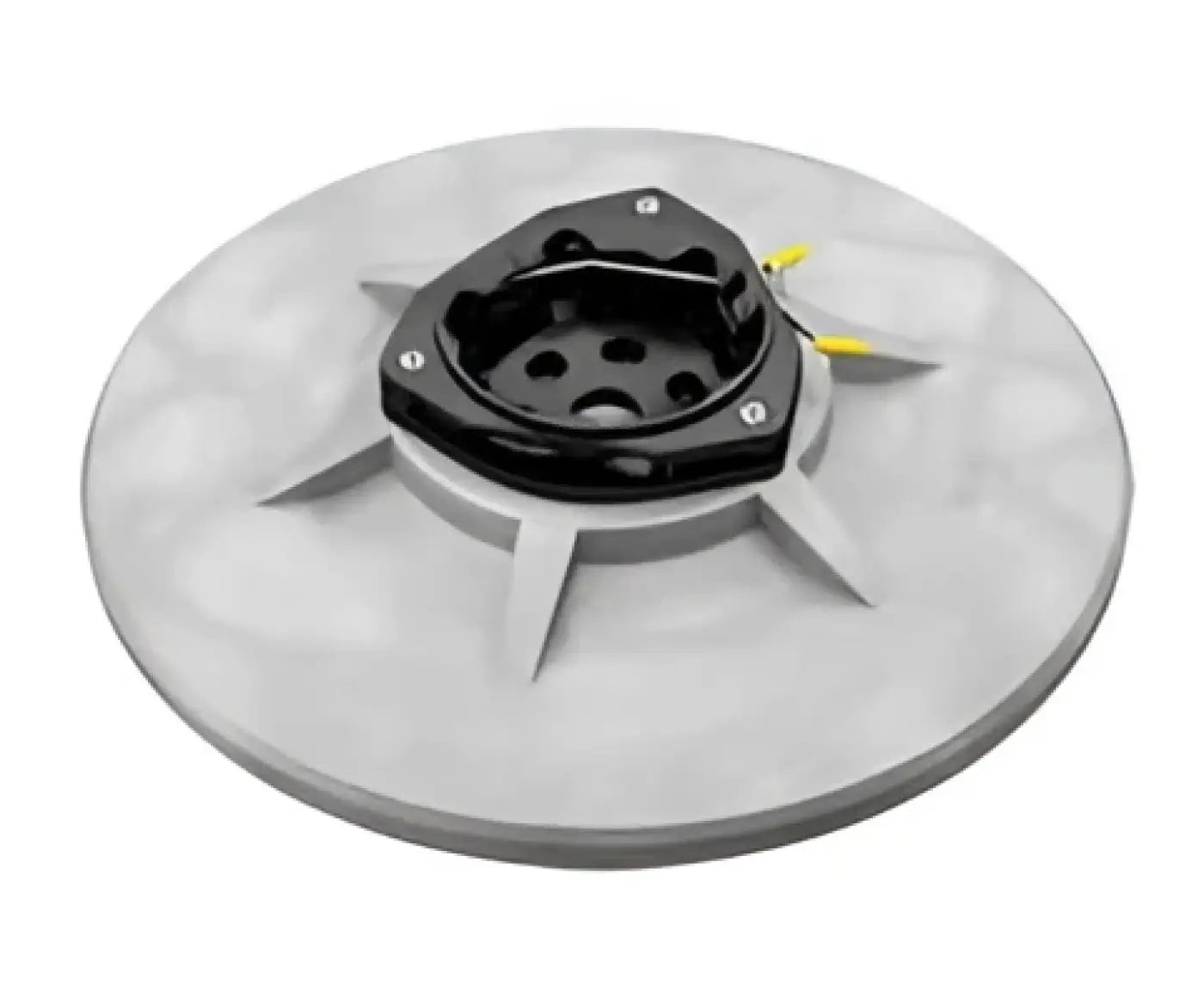 Silberner tennant treibteller für pad für t7 teller mit schwarzem mittellager und radialen kühlrippen