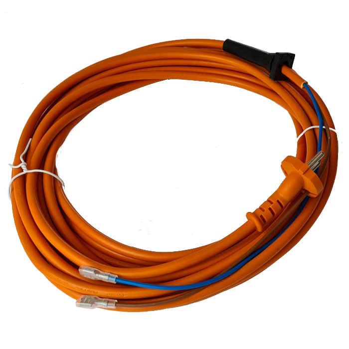 Oranges viper netzkabel mit schwarzem stecker und blauem kabelende für viper lsu135/135p-eu