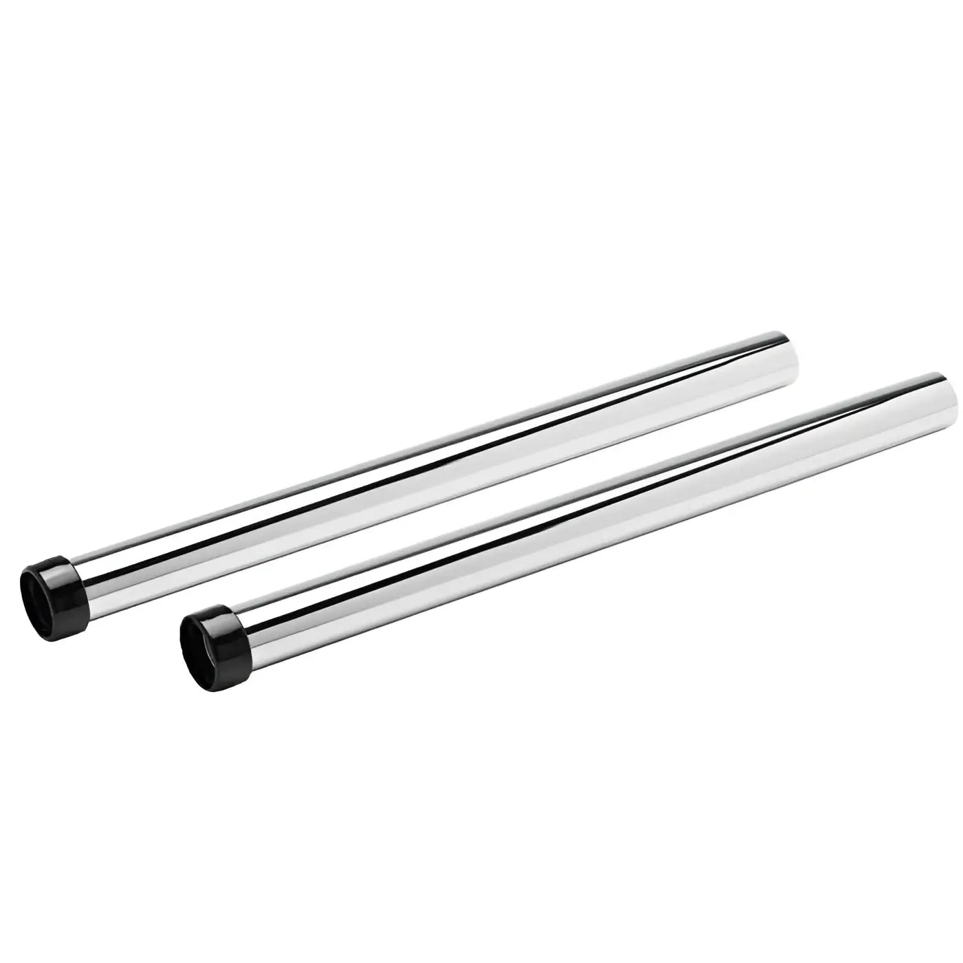 Zwei schlanke chromverchromte vakuumschläuche mit schwarzen kappen am ende viper saugrohr dsu va81373