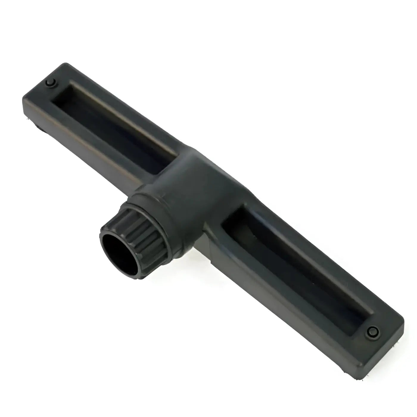 Schwarzes plastik t-förmiges werkzeug mit strukturiertem knopf und rechteckigen schlitzen für viper trocken-hartbodendüse ø 38 / 360 mm