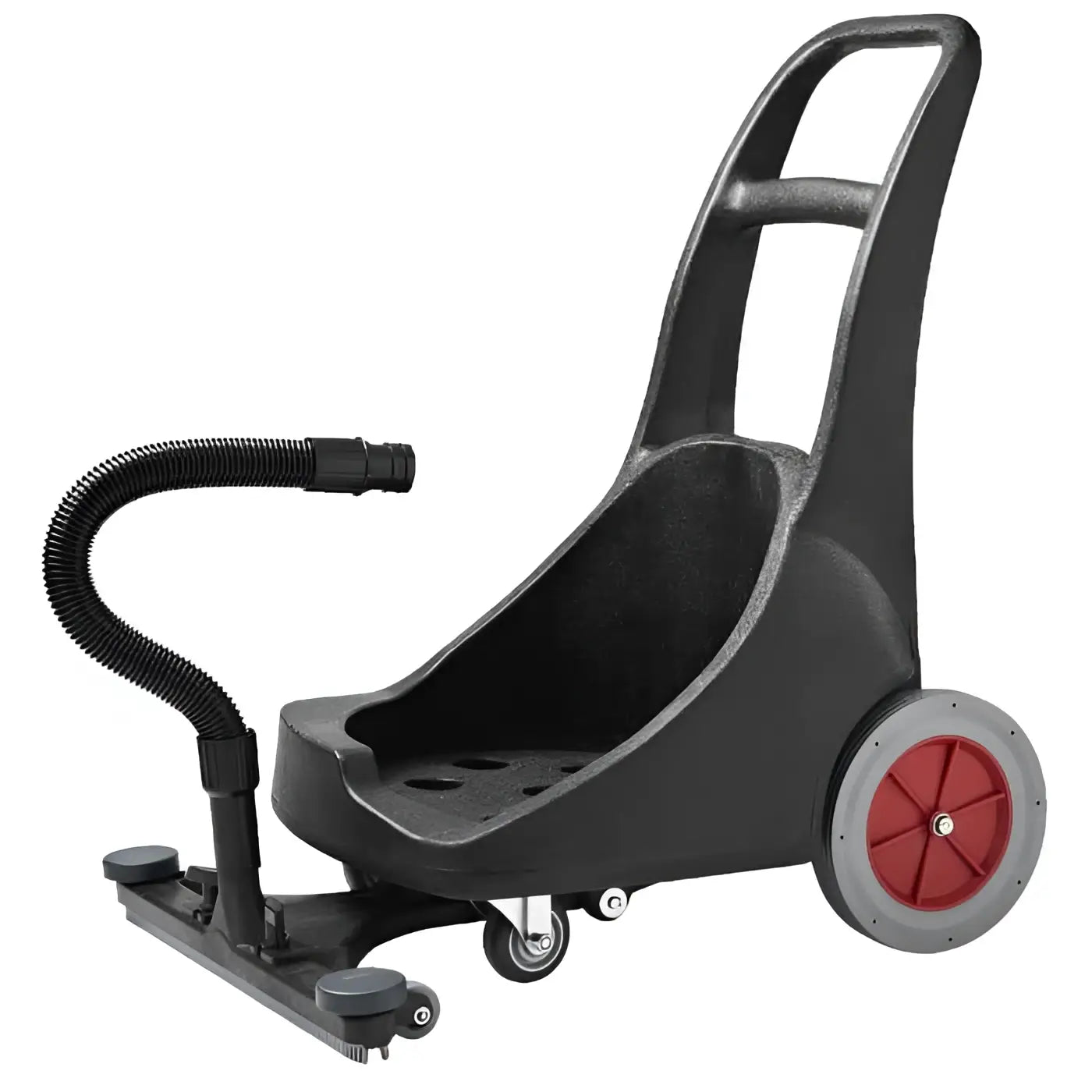 Schwarzer viper unterfahrwagen aus plastik mit absauglippe roter und grauer räder und gebogenem schlauch befestigung