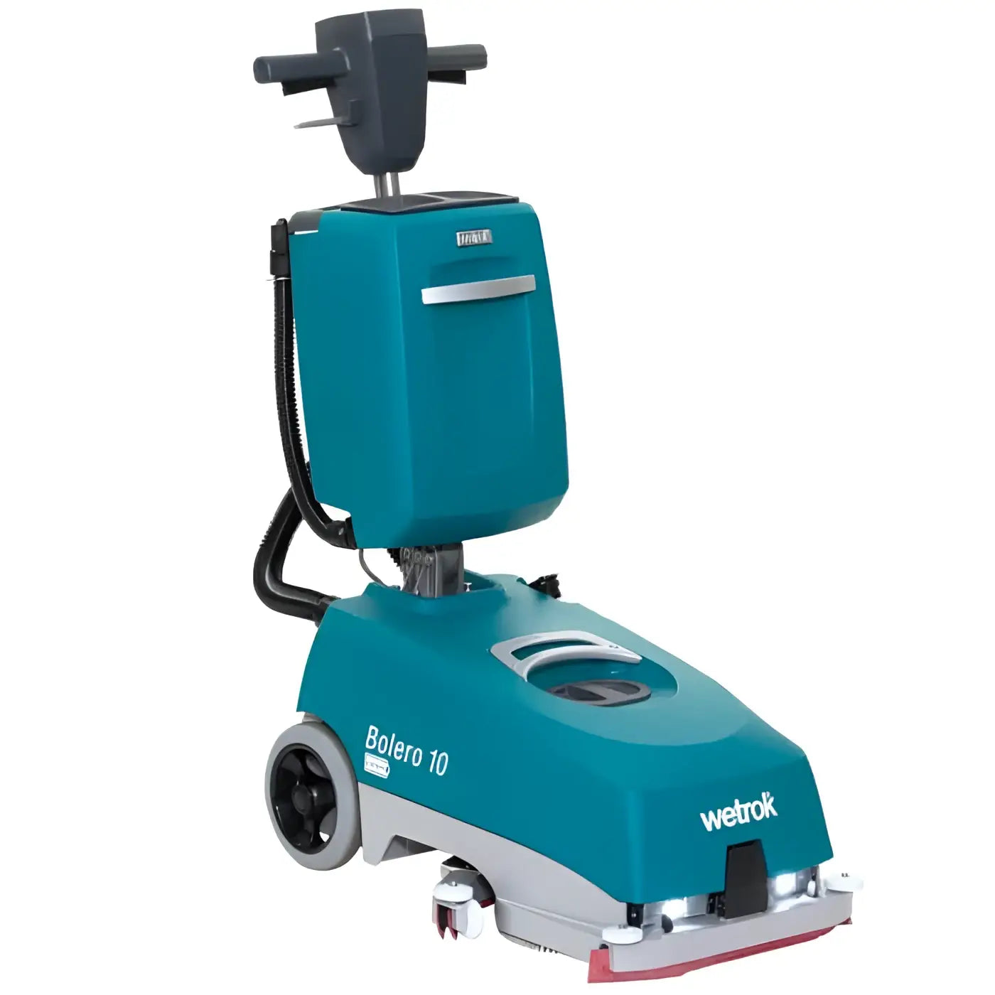 Teal und graue wetrok discomatic bolero scheuersaugmaschine mit 10l tank 12ah akku schwarzem griff und roten pads